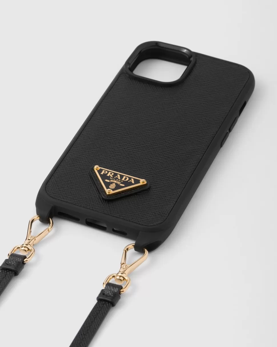 Outlet Prada Iphone-14-pro-hülle Aus Saffiano-leder Schwarz