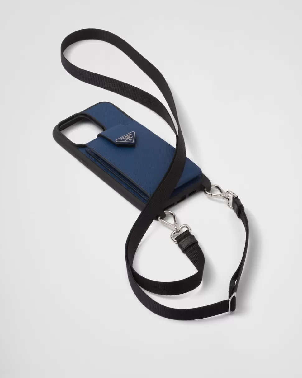 Online Prada Iphone-14-pro-max-hülle Aus Saffiano-leder Schwarz