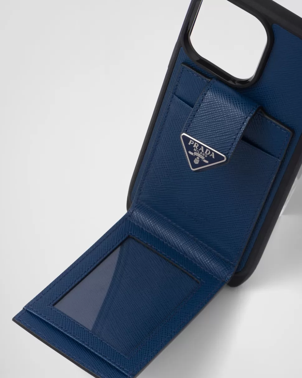 Online Prada Iphone-14-pro-max-hülle Aus Saffiano-leder Schwarz