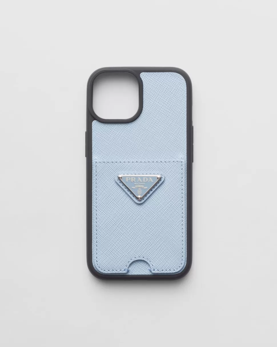 Discount Prada Iphone-15-hülle Aus Saffiano-leder Schwarz