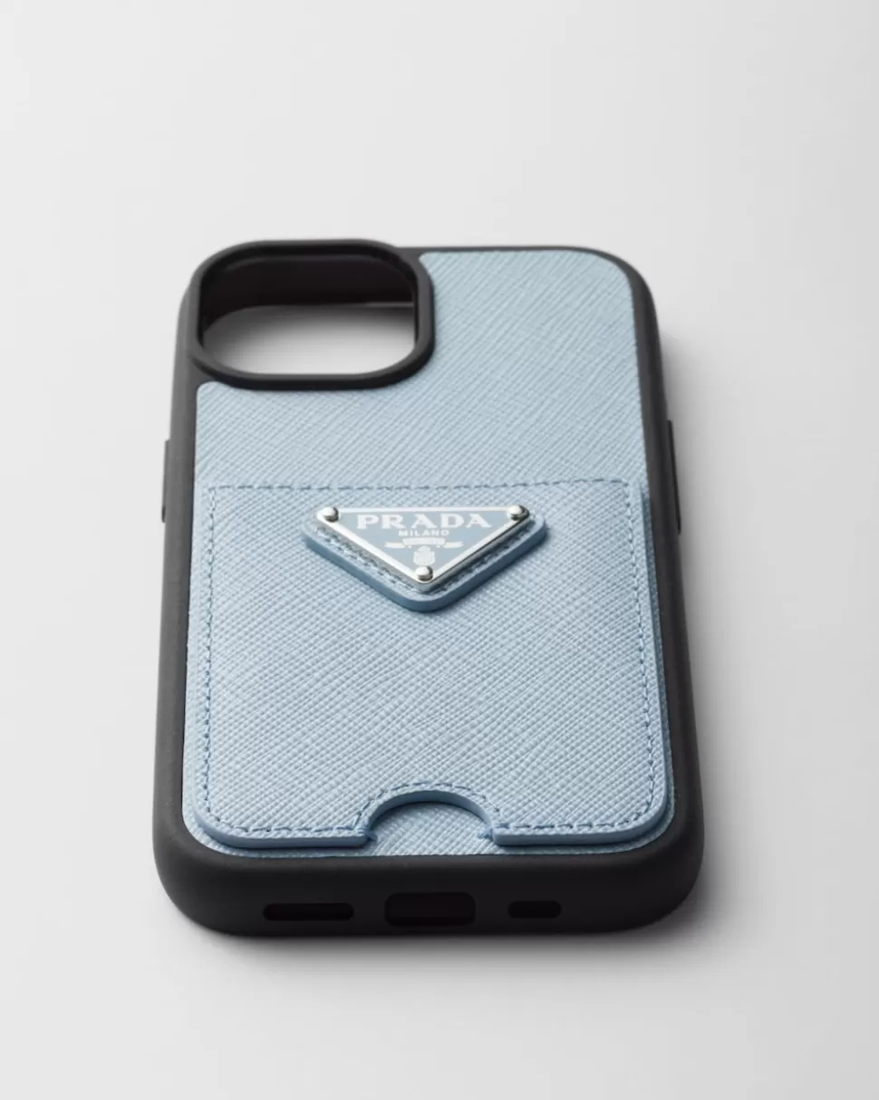 Discount Prada Iphone-15-hülle Aus Saffiano-leder Schwarz