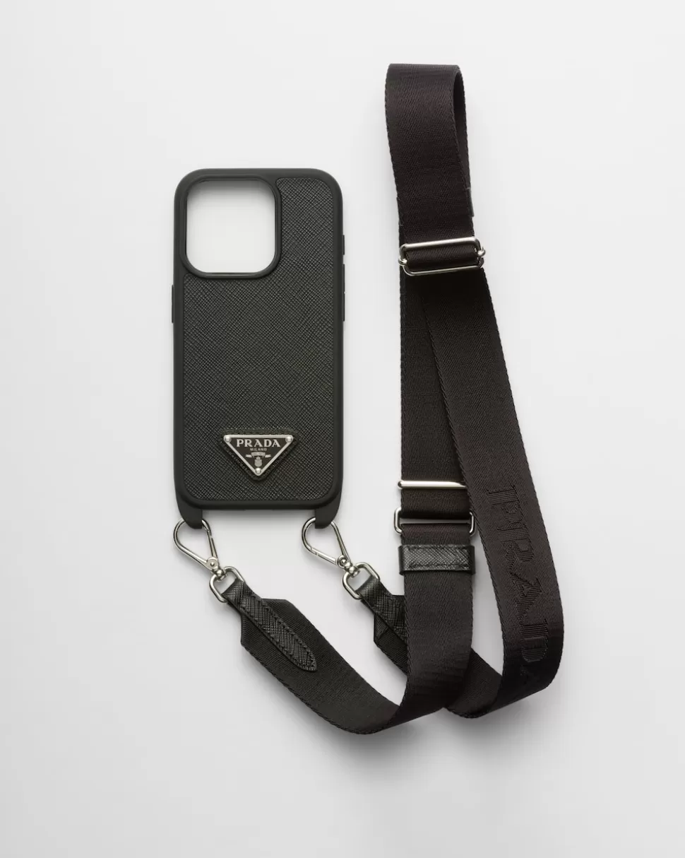 Clearance Prada Iphone-15-pro-hülle Aus Saffiano-leder Schwarz