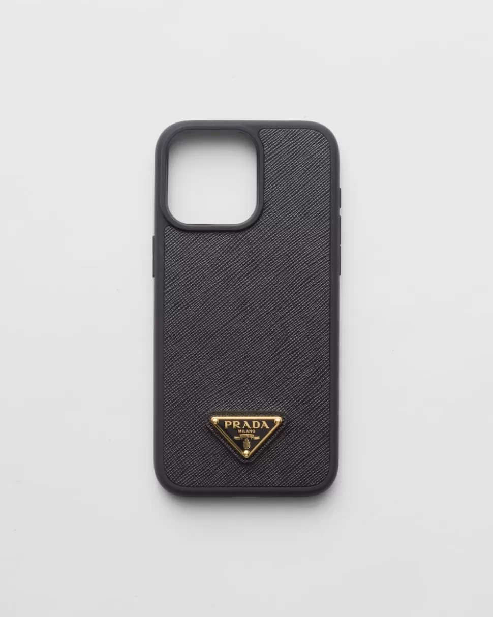 Outlet Prada Iphone-15-pro-max-hülle Aus Saffiano-leder Schwarz