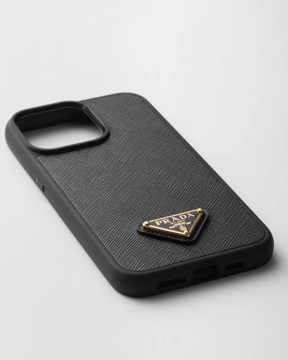 Outlet Prada Iphone-15-pro-max-hülle Aus Saffiano-leder Schwarz