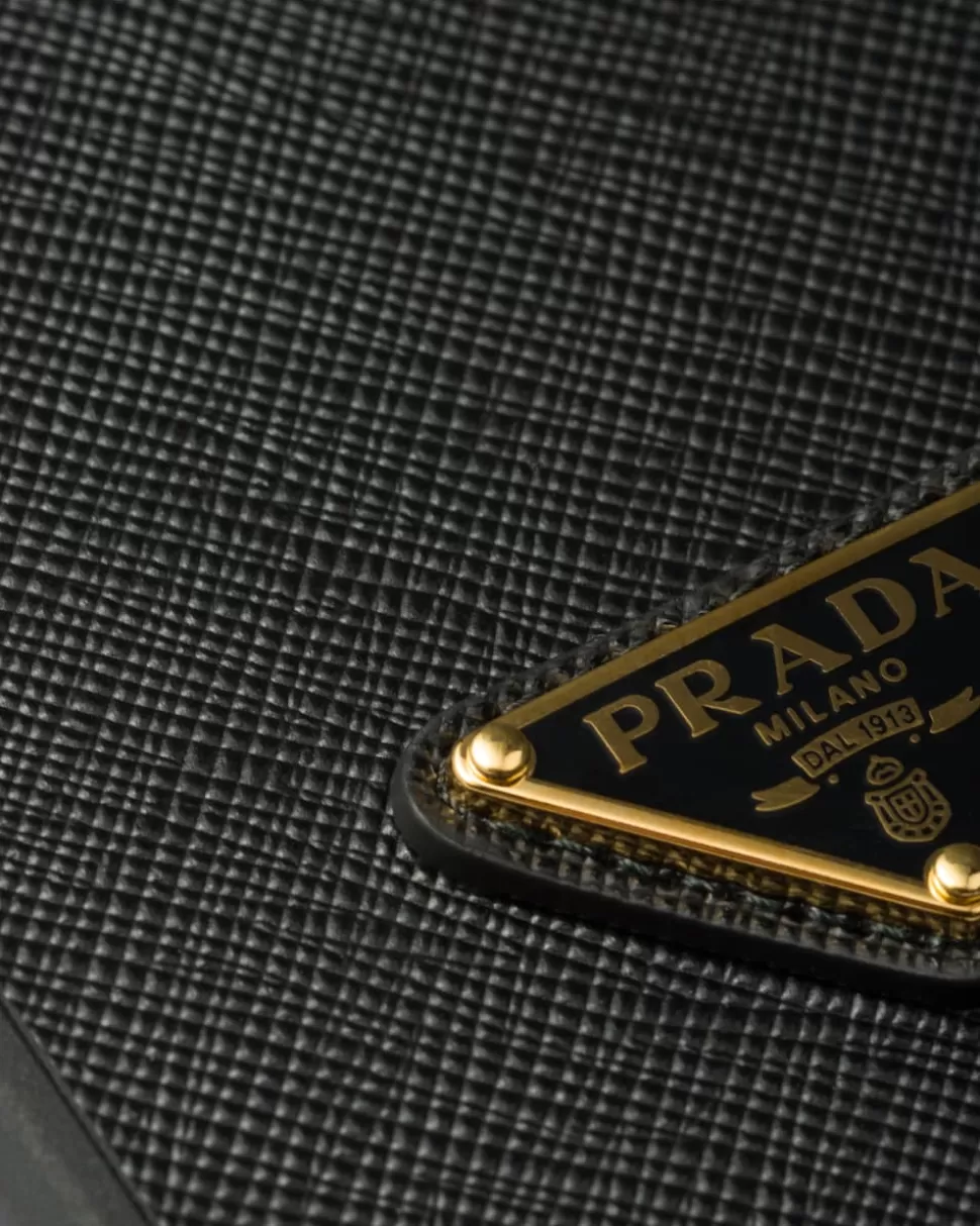 Store Prada Iphone-15-pro-max-hülle Aus Saffiano-leder Schwarz