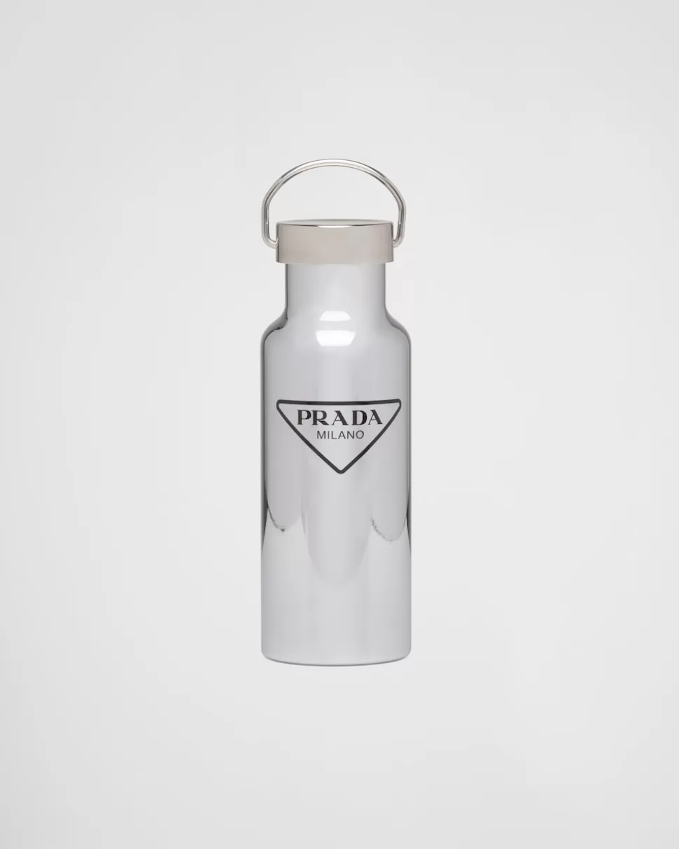 Fashion Prada Isolierte Wasserflasche Aus Edelstahl, 500 Ml Silber/Schwarz