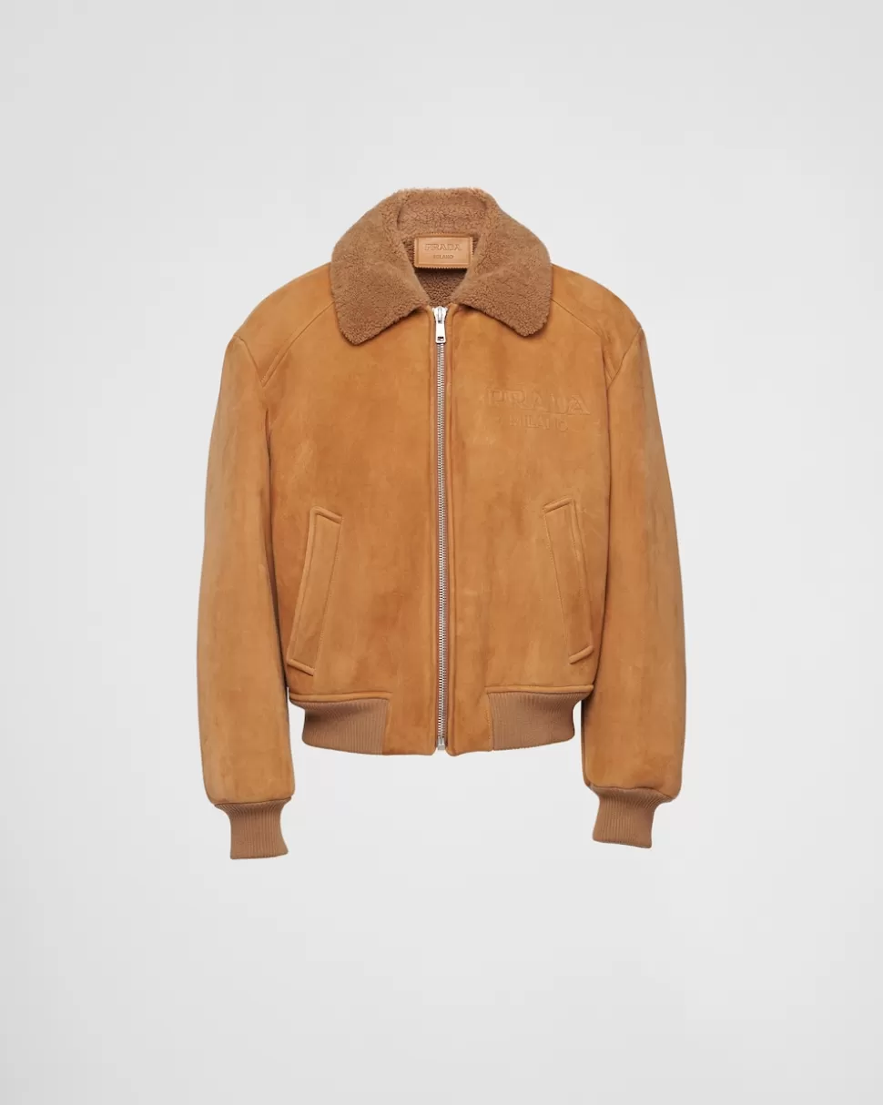 Online Prada Jacke Aus Lammfell Korkbeige