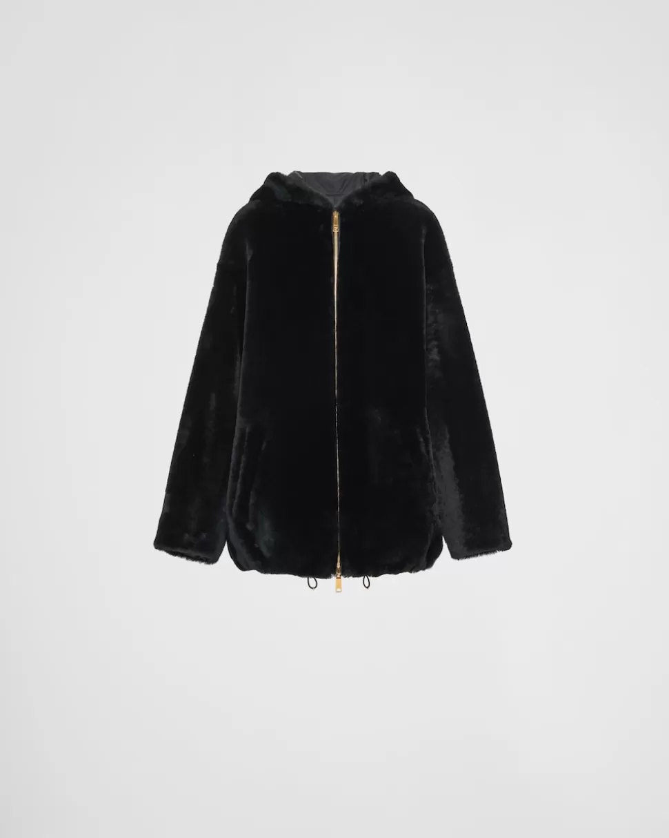 Outlet Prada Jacke Aus Lammfell Schwarz