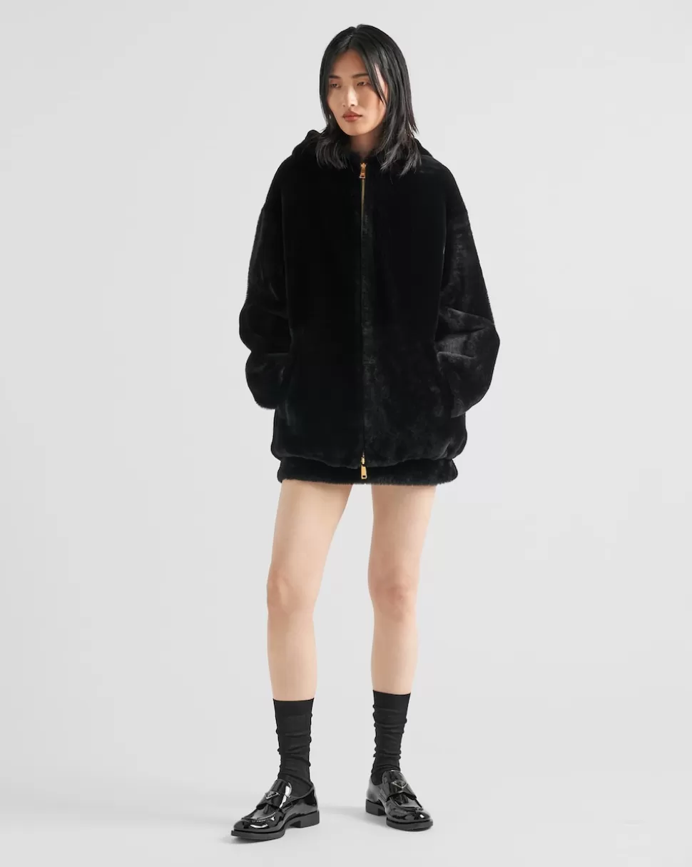 Outlet Prada Jacke Aus Lammfell Schwarz