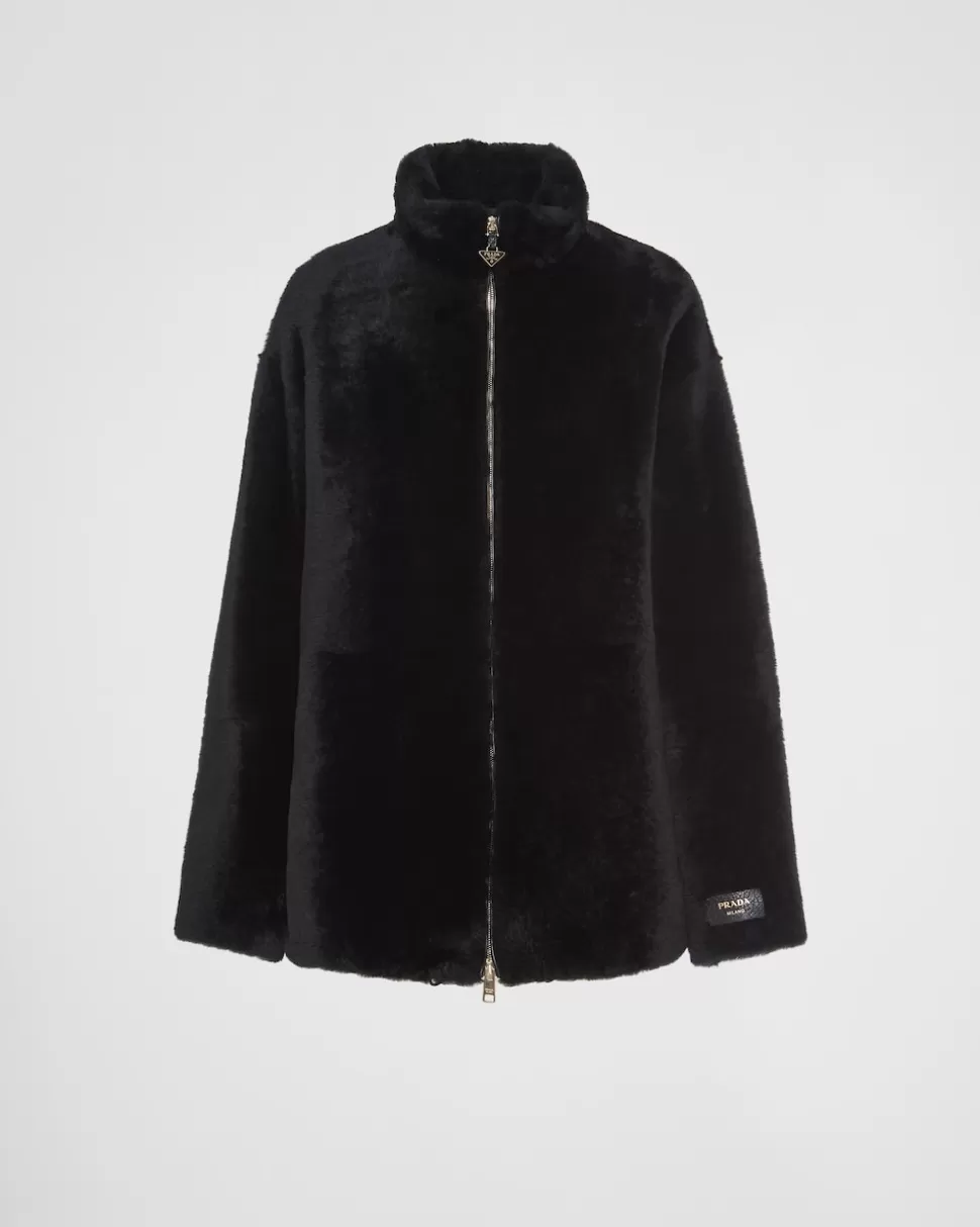 Outlet Prada Jacke Aus Lammfell Schwarz