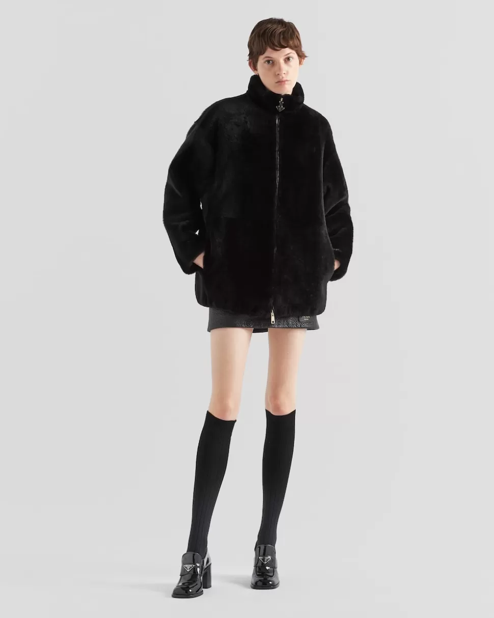 Outlet Prada Jacke Aus Lammfell Schwarz