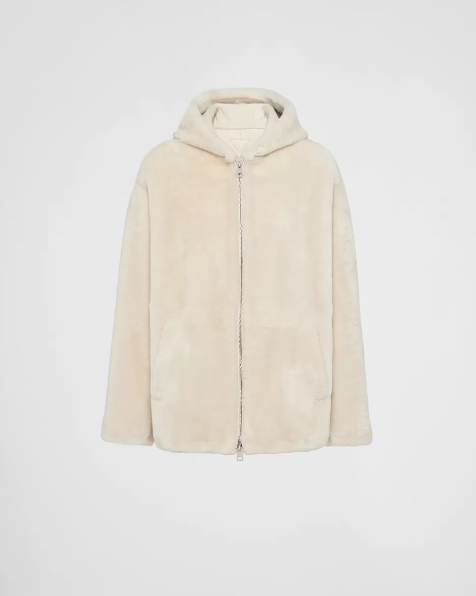 New Prada Jacke Aus Lammfell Elfenbein