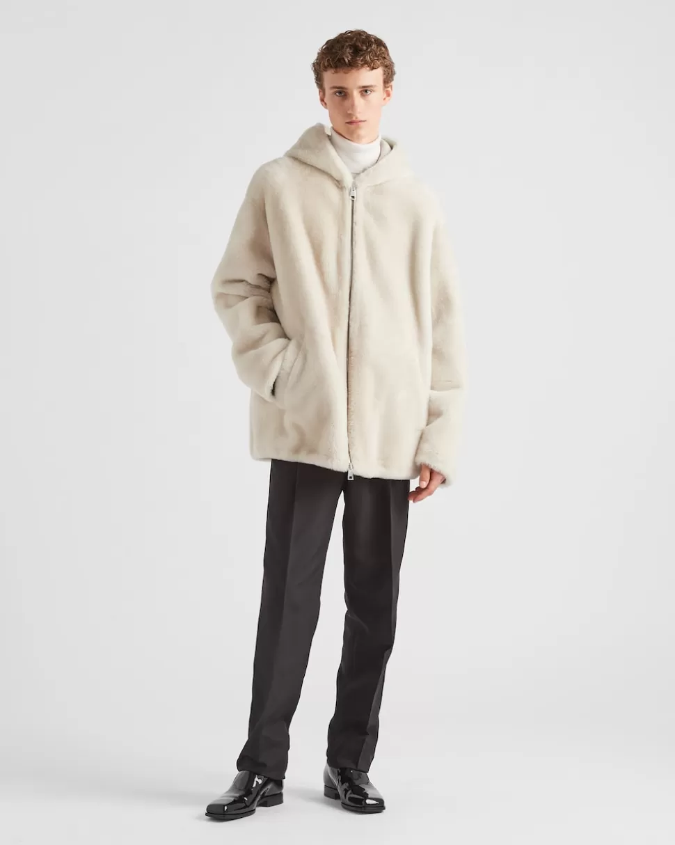 New Prada Jacke Aus Lammfell Elfenbein