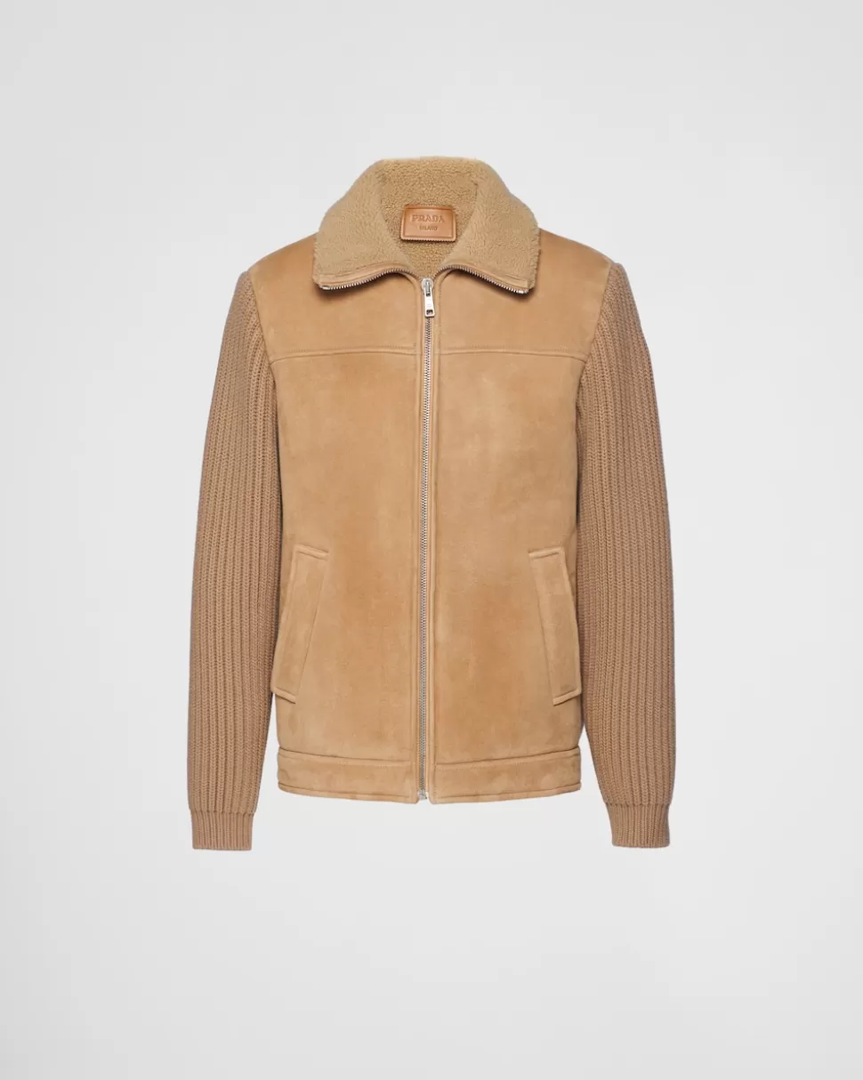Cheap Prada Jacke Aus Lammfell Und Strick Schwarz/Schwarz