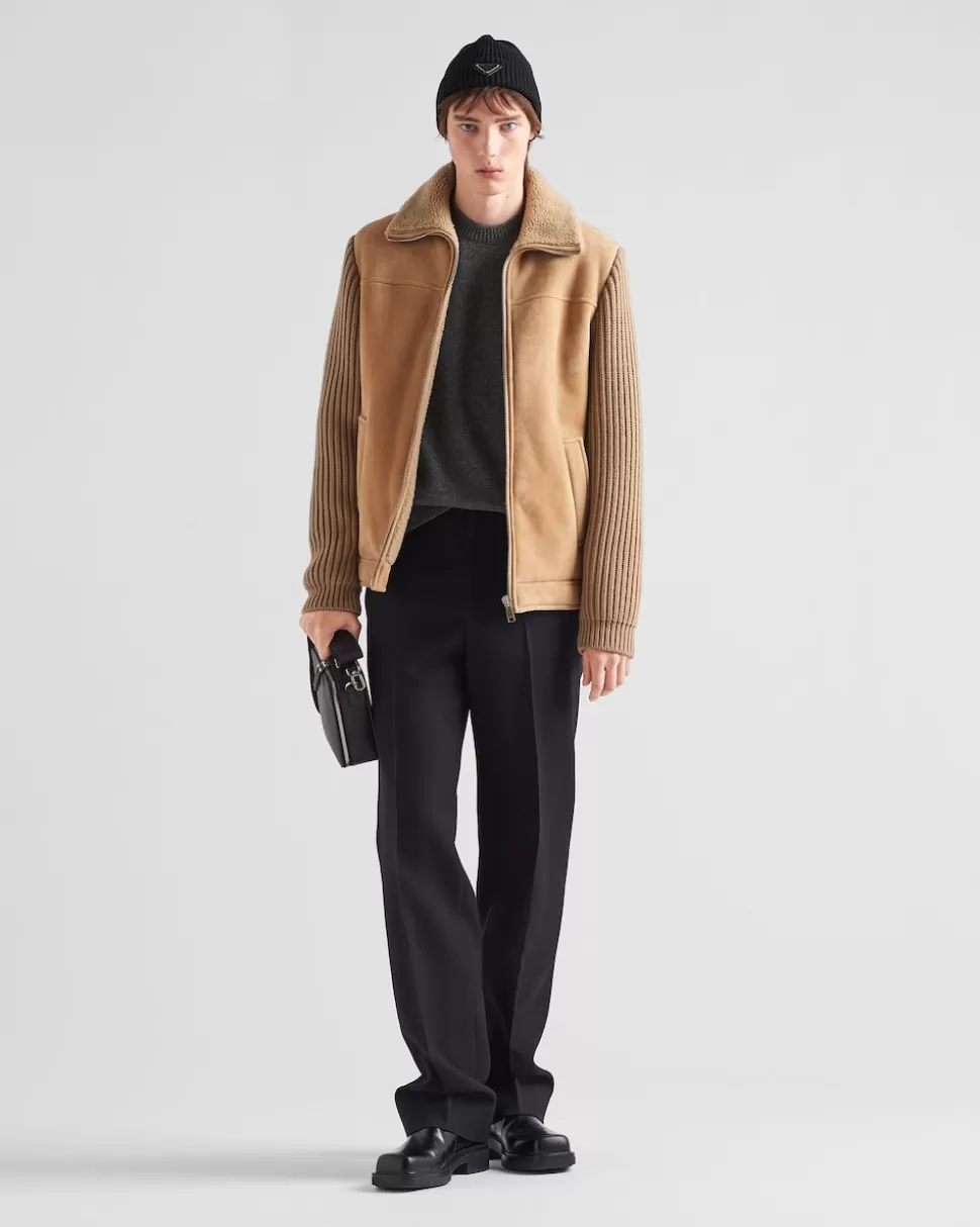 Cheap Prada Jacke Aus Lammfell Und Strick Schwarz/Schwarz