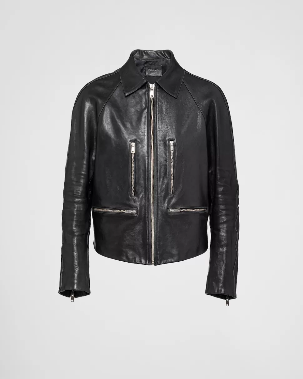 Store Prada Jacke Aus Leder Schwarz