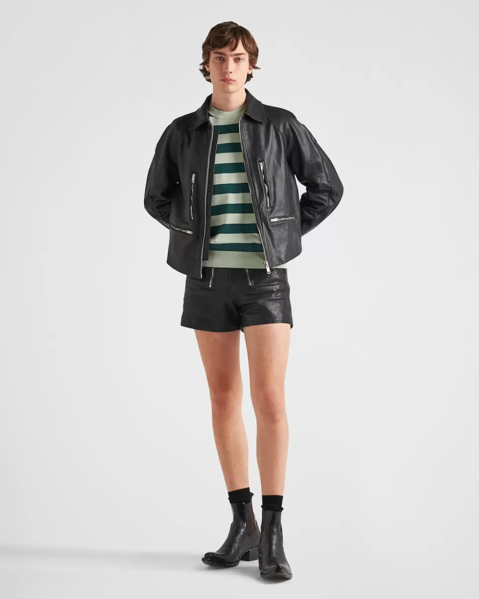 Store Prada Jacke Aus Leder Schwarz