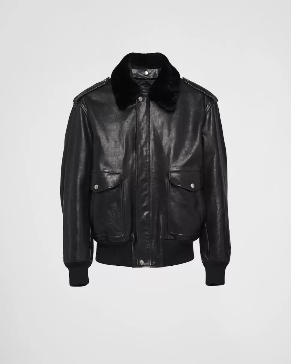 New Prada Jacke Aus Leder Schwarz