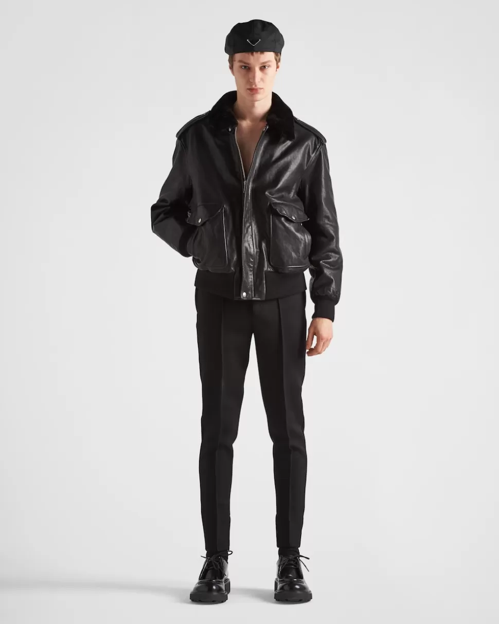 New Prada Jacke Aus Leder Schwarz