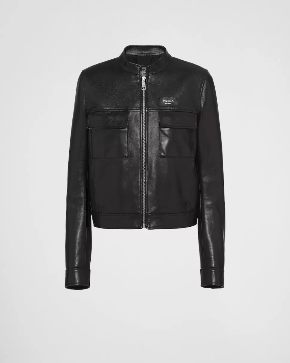 Discount Prada Jacke Aus Leder Schwarz