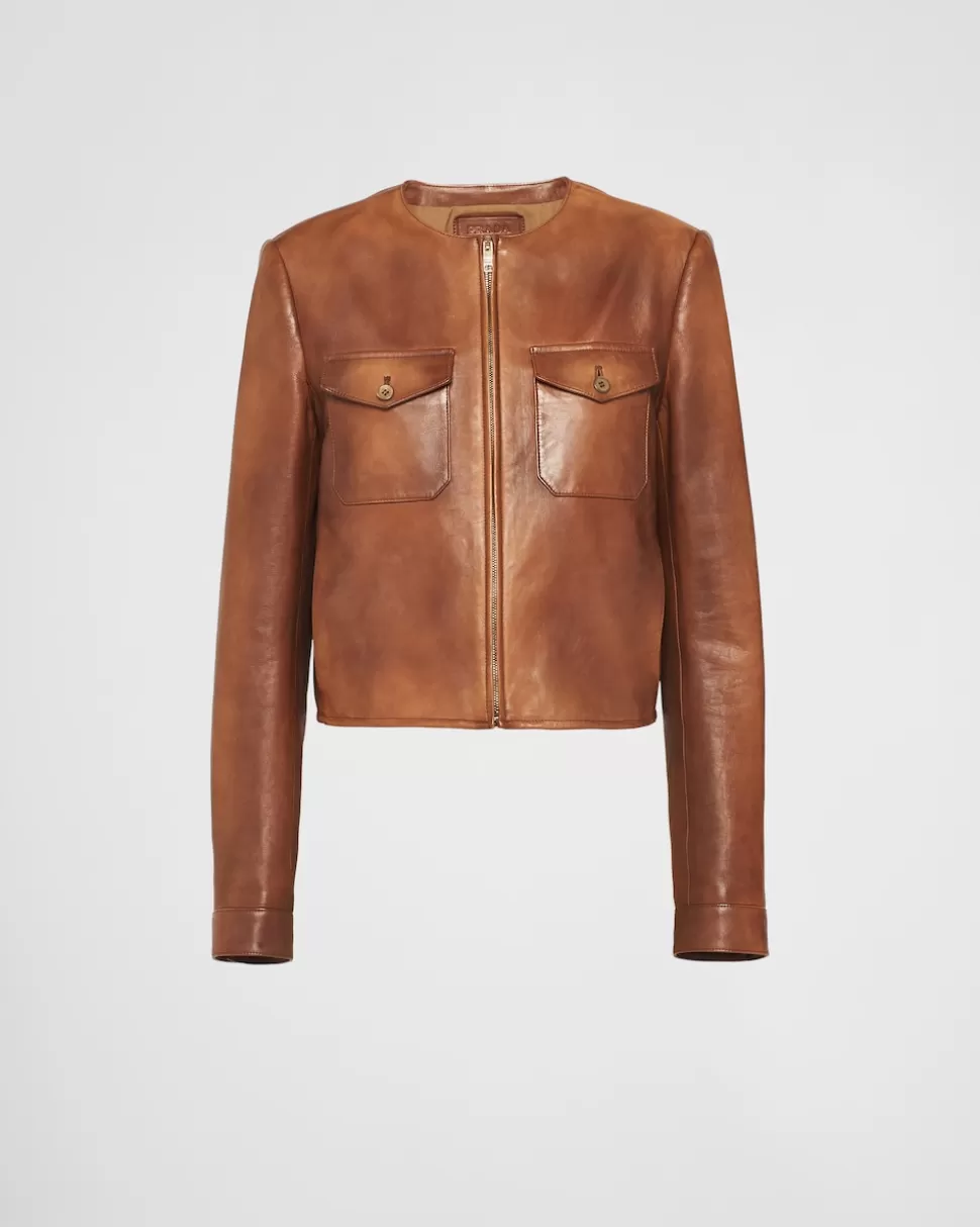 New Prada Jacke Aus Nappa-leder Palisander