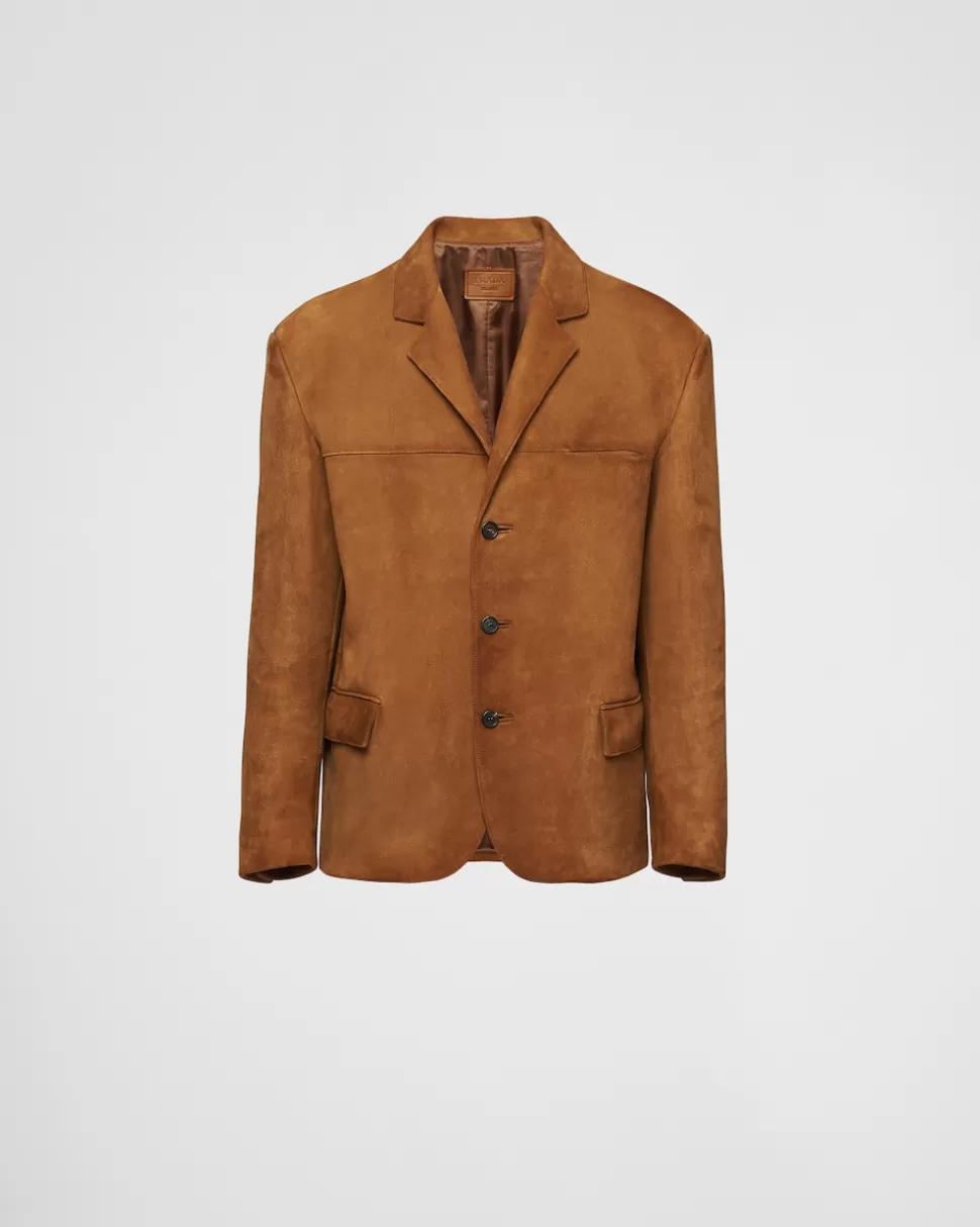New Prada Jacke Aus Wildleder Tabak