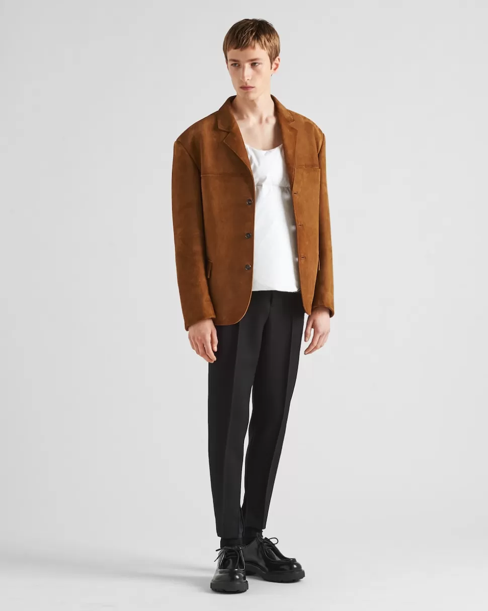 New Prada Jacke Aus Wildleder Tabak