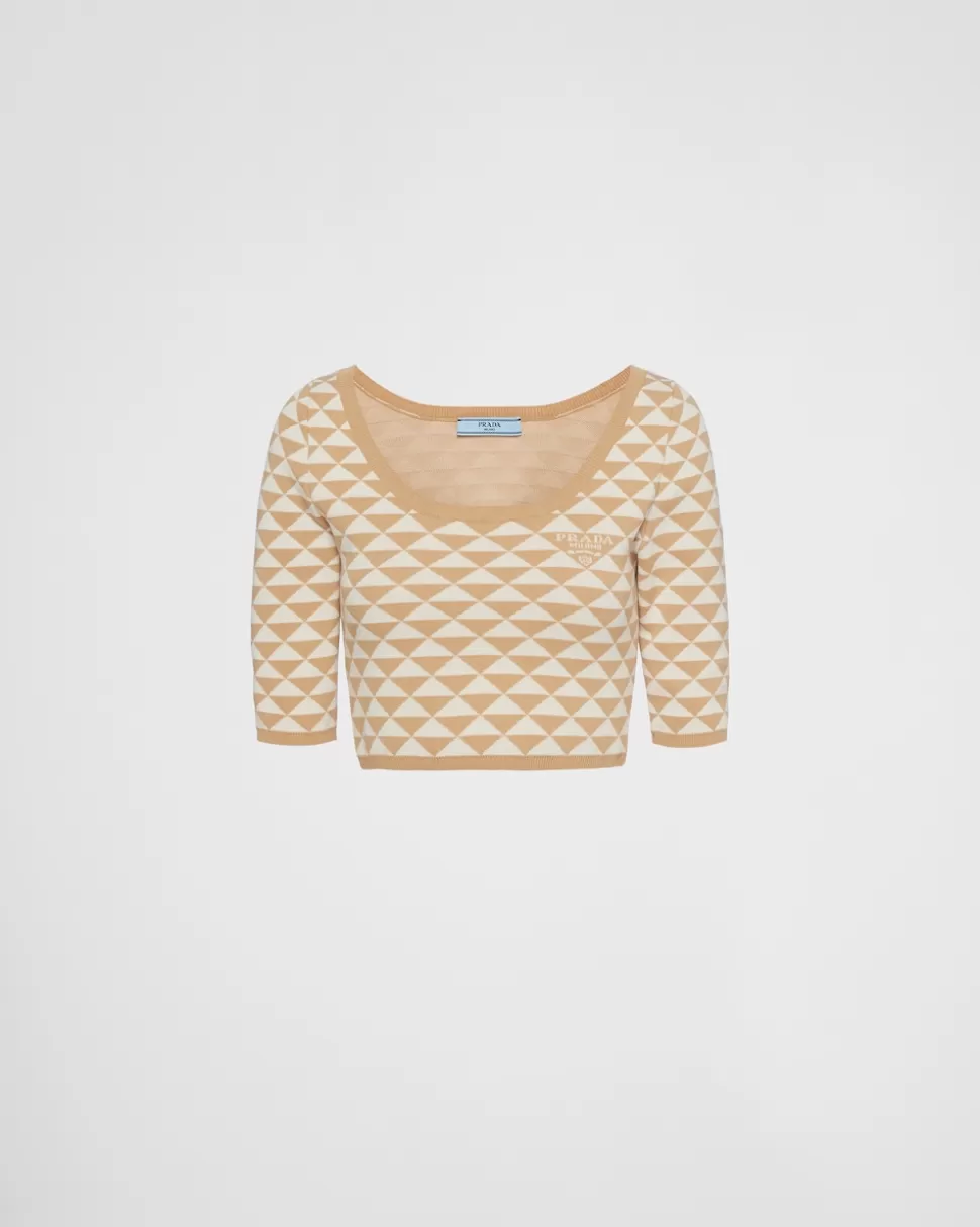 Outlet Prada Jacquard-pullover Aus Baumwolle Beige/Elfenbein