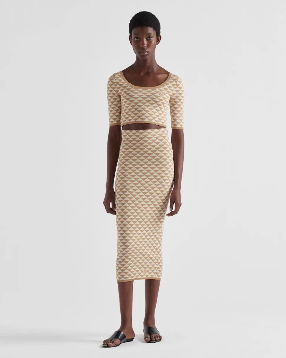 Clearance Prada Jacquard-rock Aus Baumwollstrick Beige/Elfenbein
