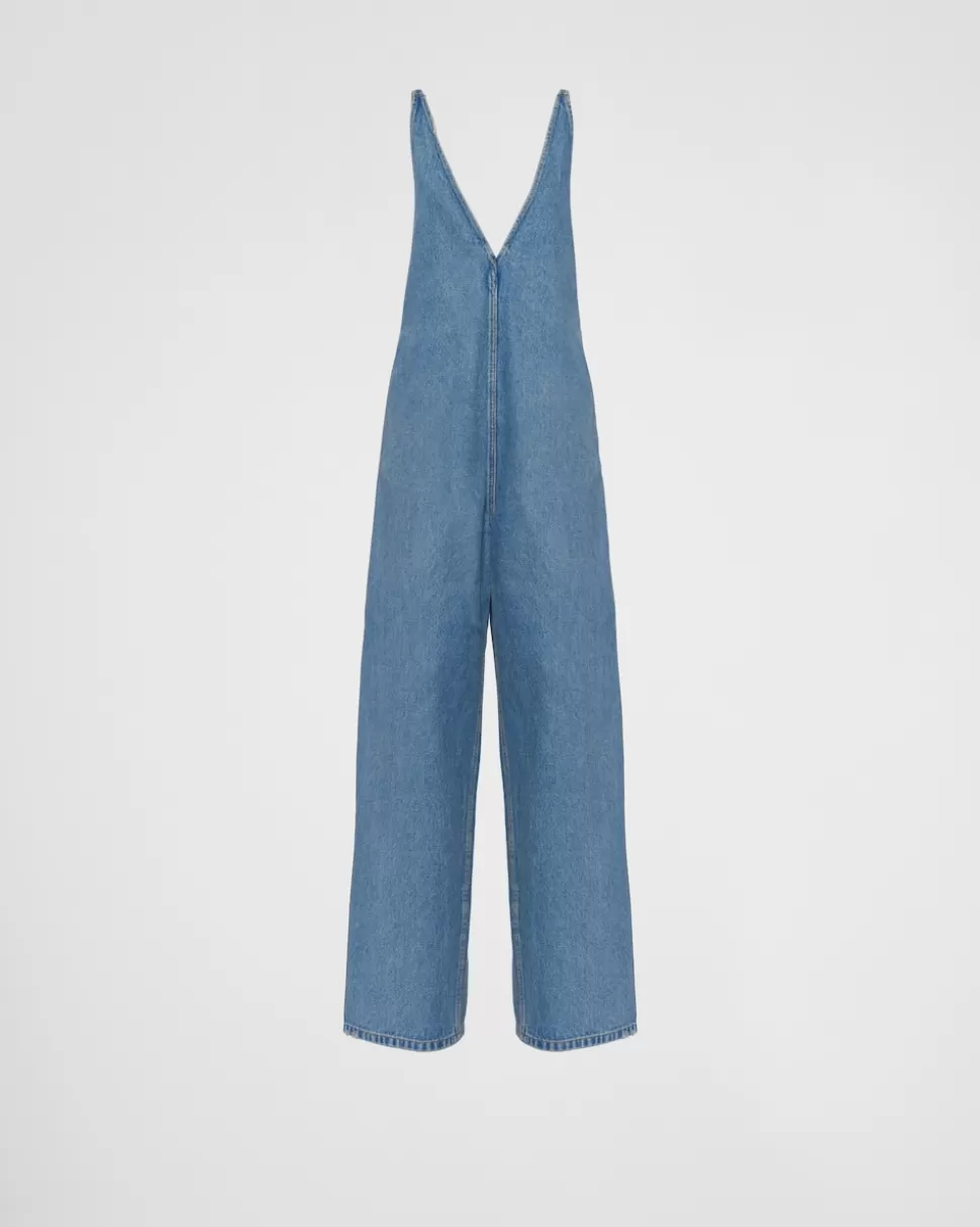 Fashion Prada Jumpsuit Aus Denim MITTELBLAU