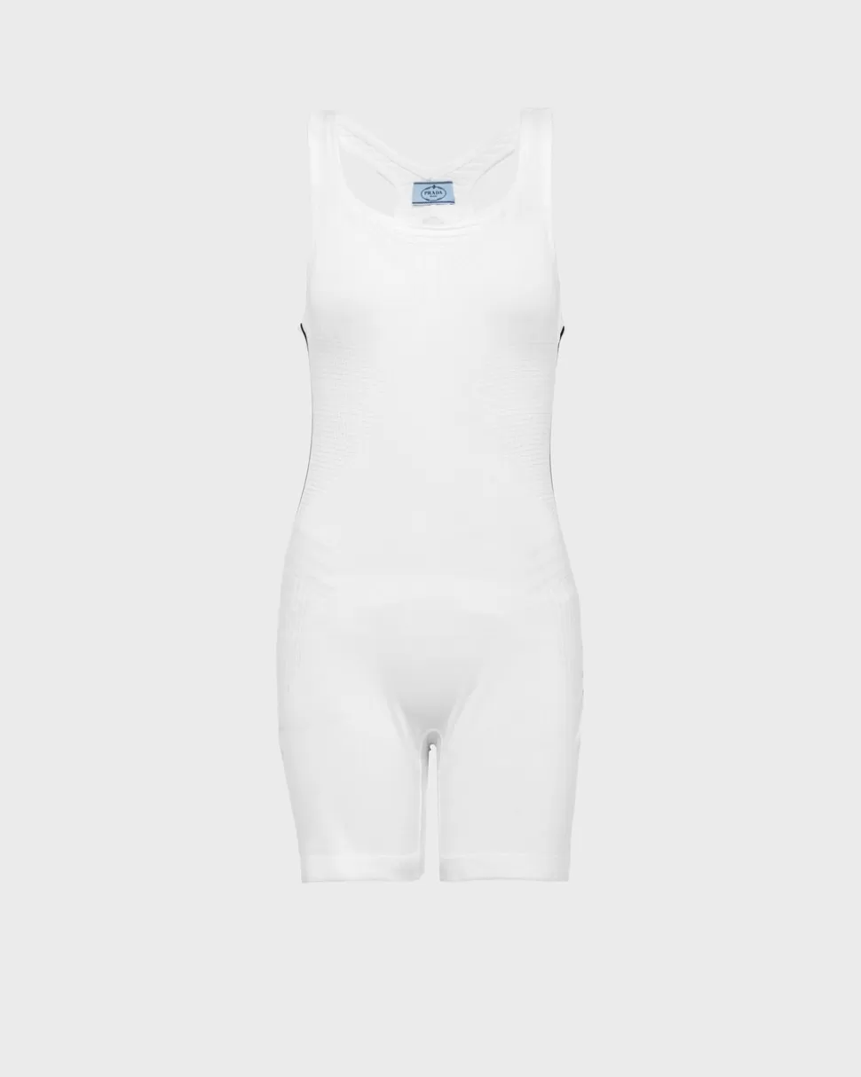 Fashion Prada Jumpsuit Aus Soft Rec Polyester Weiss/Schwarz