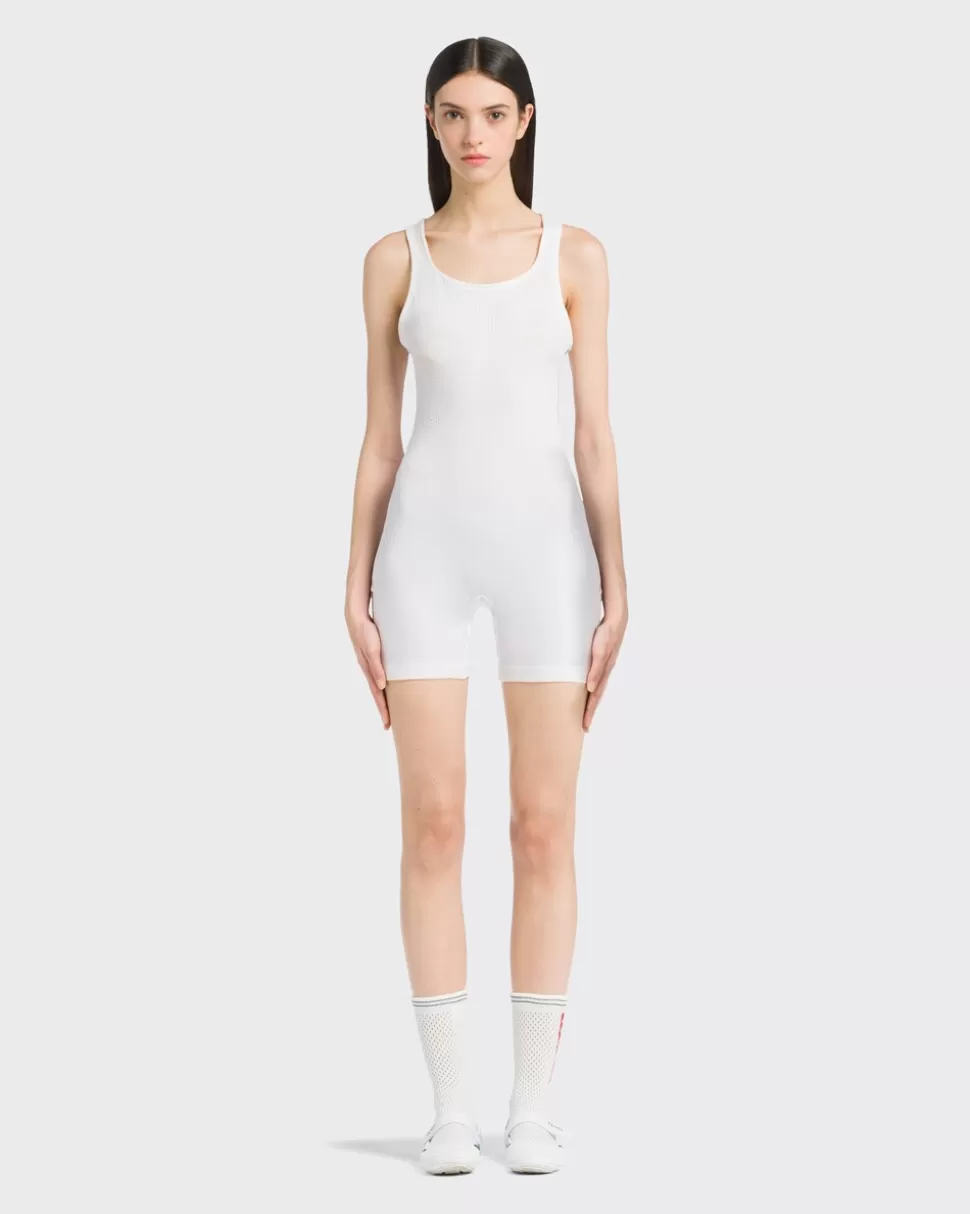Fashion Prada Jumpsuit Aus Soft Rec Polyester Weiss/Schwarz