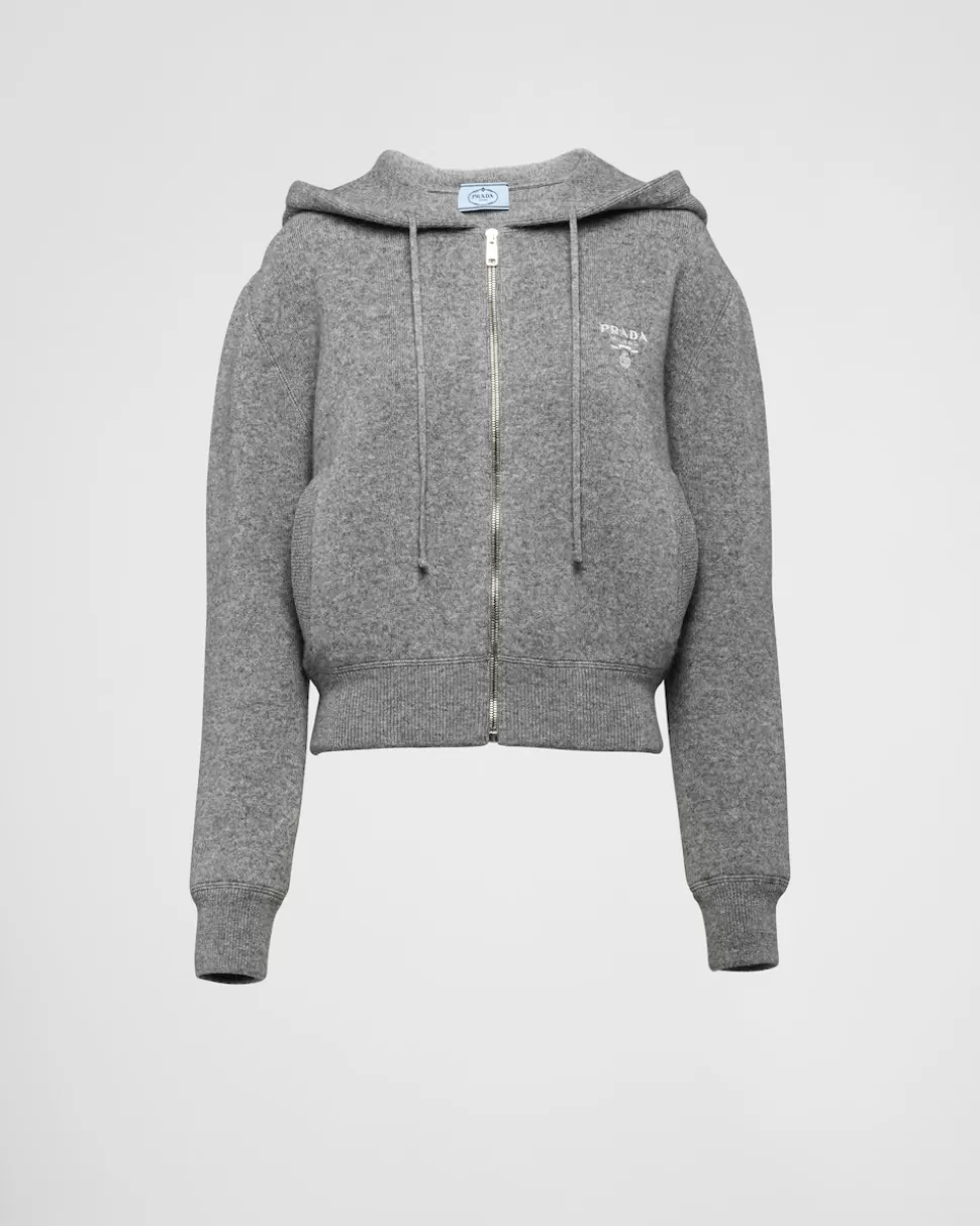 Discount Prada Kapuzenjacke Aus Kaschmir Grau