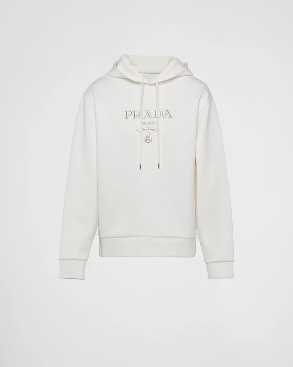 Shop Prada Kapuzenpullover Aus Baumwolle Weiss/Silber