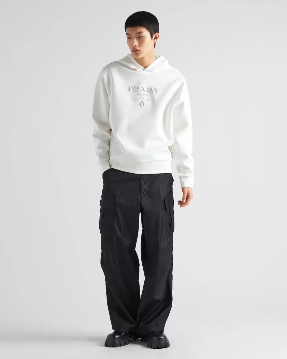 Shop Prada Kapuzenpullover Aus Baumwolle Weiss/Silber
