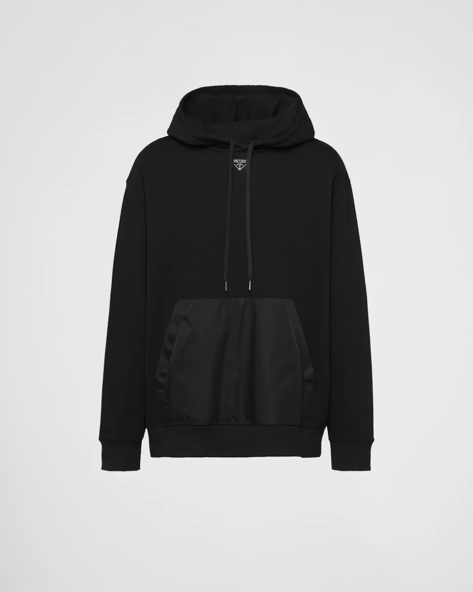Online Prada Kapuzenpullover Aus Baumwollfleece Schwarz