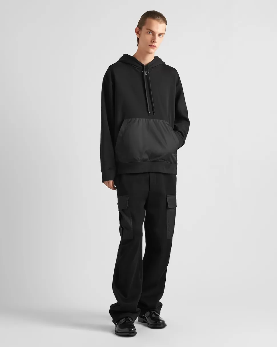 Online Prada Kapuzenpullover Aus Baumwollfleece Schwarz