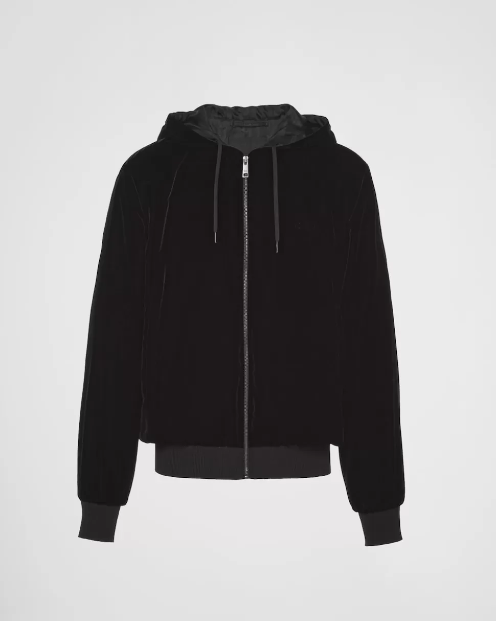 Discount Prada Kapuzenpullover Aus Samt Schwarz