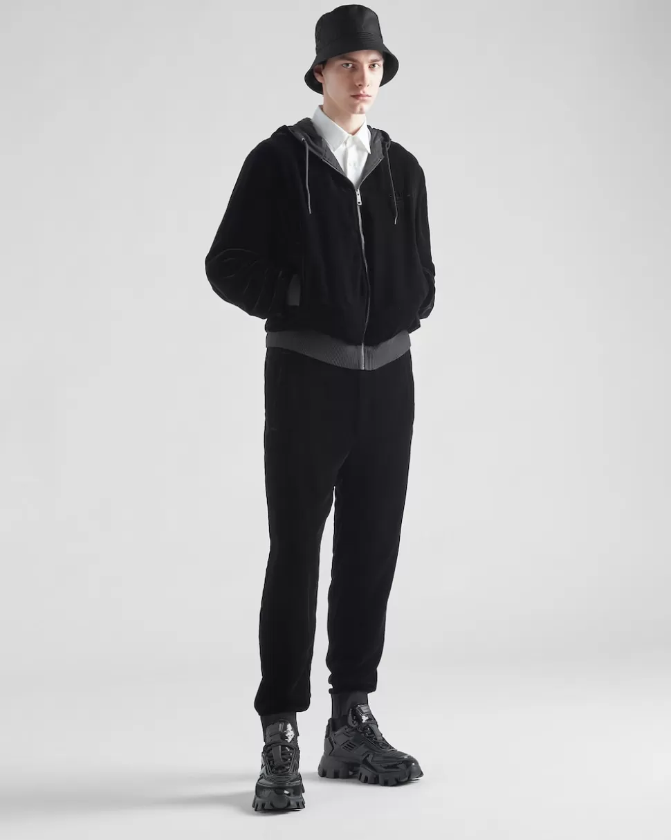 Discount Prada Kapuzenpullover Aus Samt Schwarz