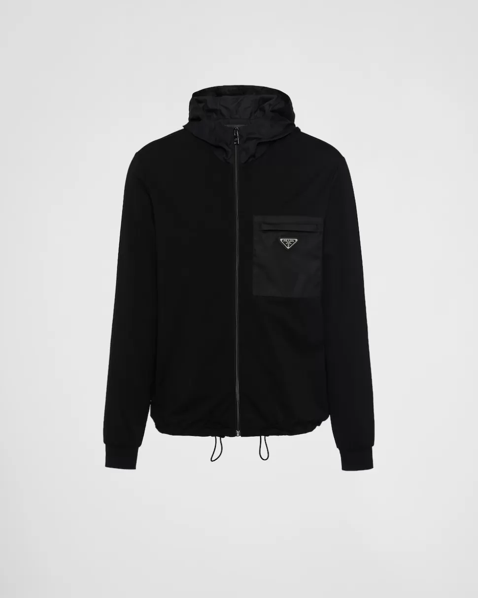 New Prada Kapuzenpullover Aus Technischer Baumwolle Und Re-nylon Schwarz