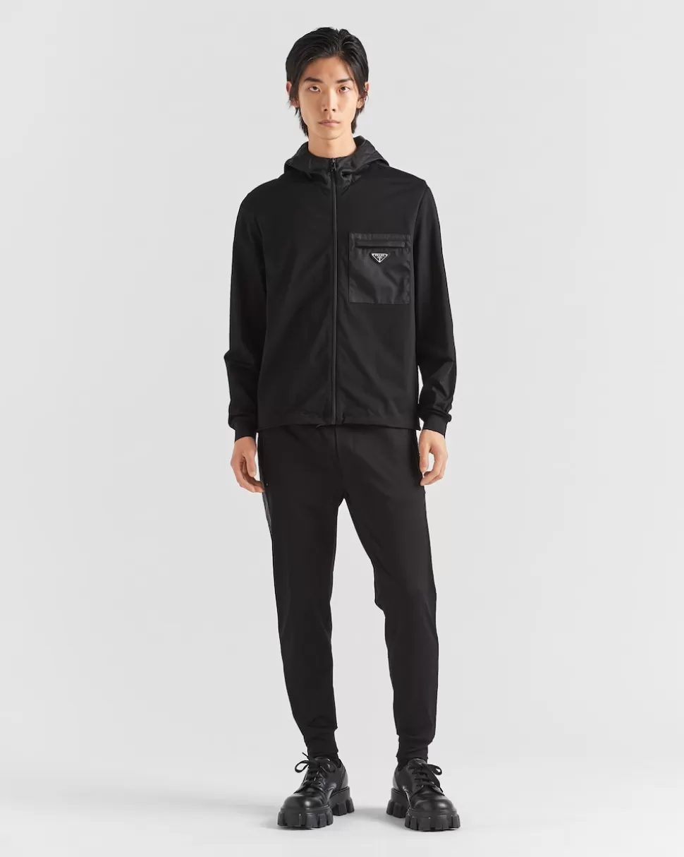 New Prada Kapuzenpullover Aus Technischer Baumwolle Und Re-nylon Schwarz