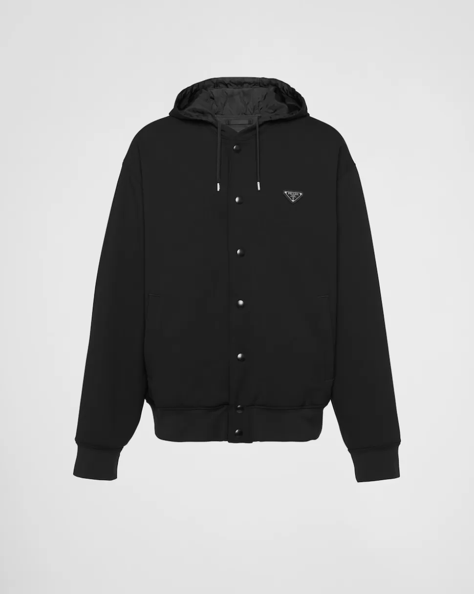 Fashion Prada Kapuzenstrickjacke Aus Baumwollfleece Schwarz/Schwarz