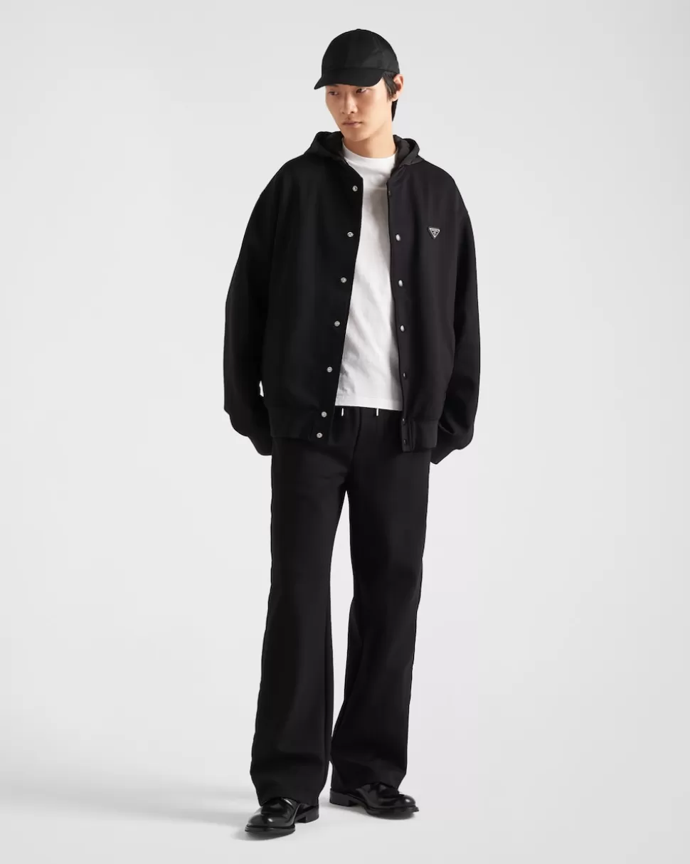 Fashion Prada Kapuzenstrickjacke Aus Baumwollfleece Schwarz/Schwarz