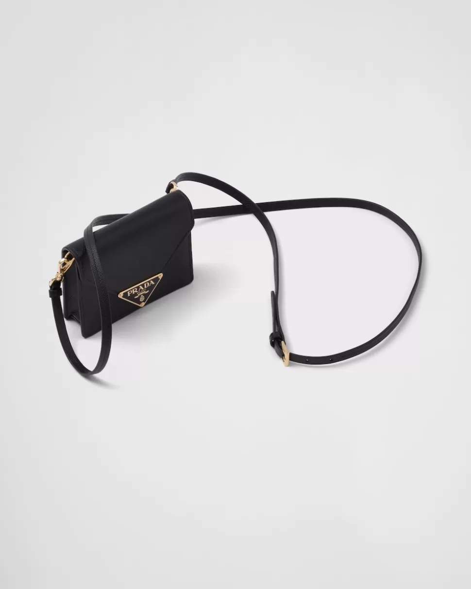 Cheap Prada Kartenetui Aus Saffiano-leder Mit Schulterriemen Schwarz