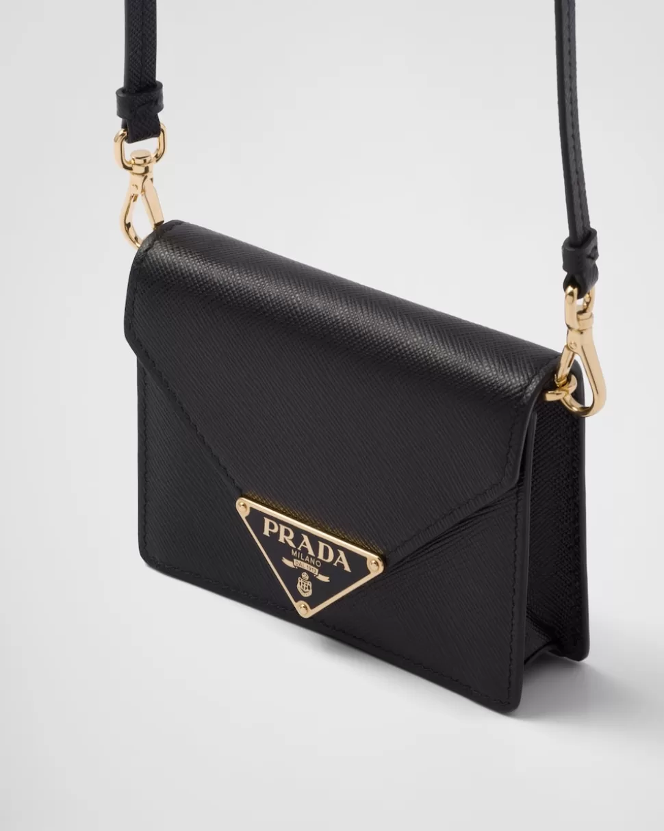 Cheap Prada Kartenetui Aus Saffiano-leder Mit Schulterriemen Schwarz