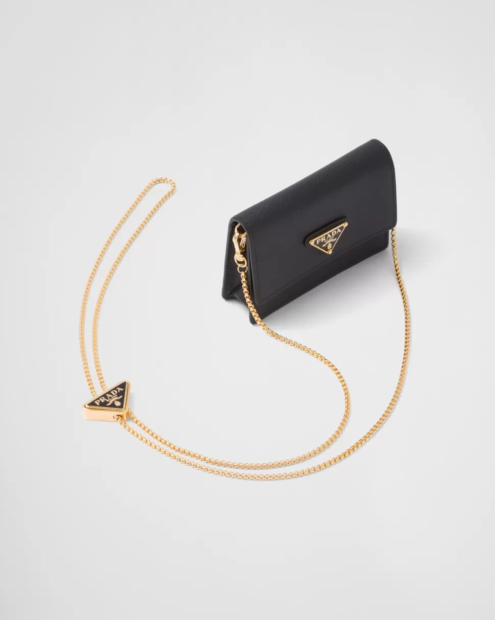 New Prada Kartenetui Aus Saffiano-leder Mit Schulterriemen Schwarz