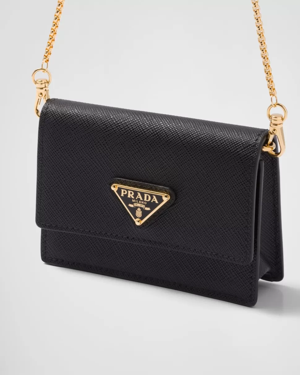 New Prada Kartenetui Aus Saffiano-leder Mit Schulterriemen Schwarz