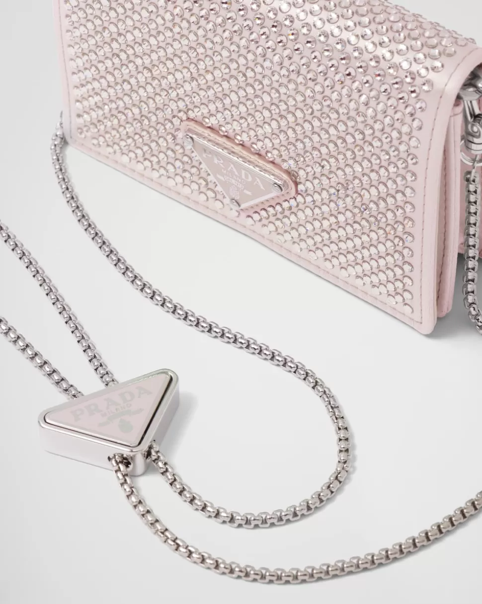 Fashion Prada Kartenetui Mit Schulterriemen Und Kristallen Schwarz