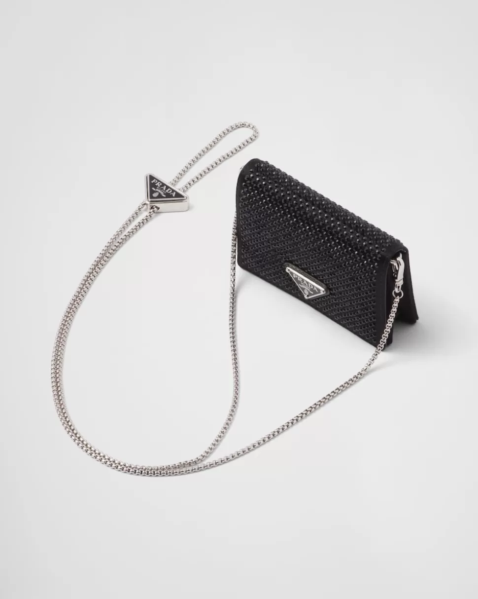 Cheap Prada Kartenetui Mit Schulterriemen Und Kristallen Schwarz
