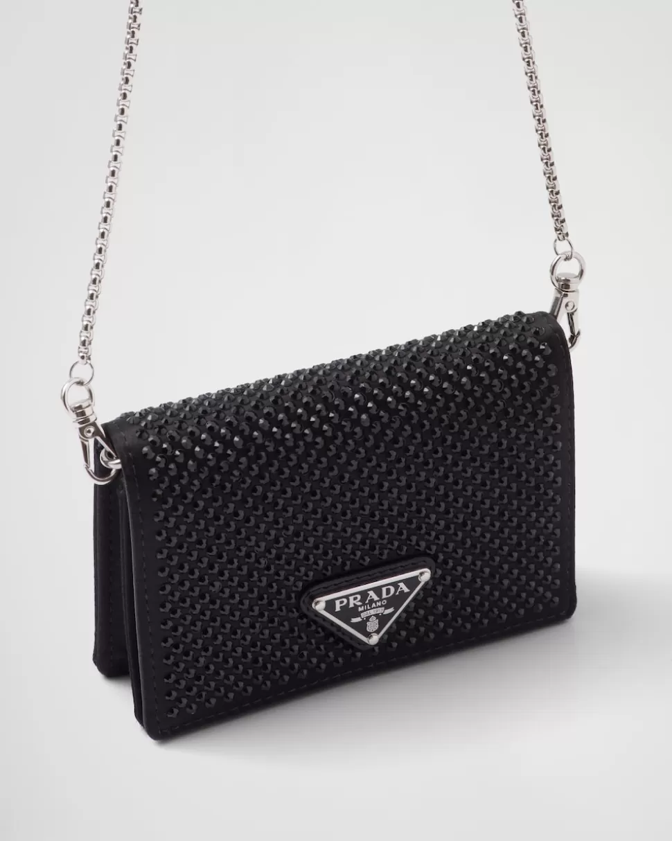 Cheap Prada Kartenetui Mit Schulterriemen Und Kristallen Schwarz